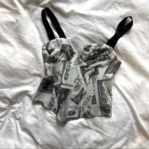 Money Print Mesh Corset Top